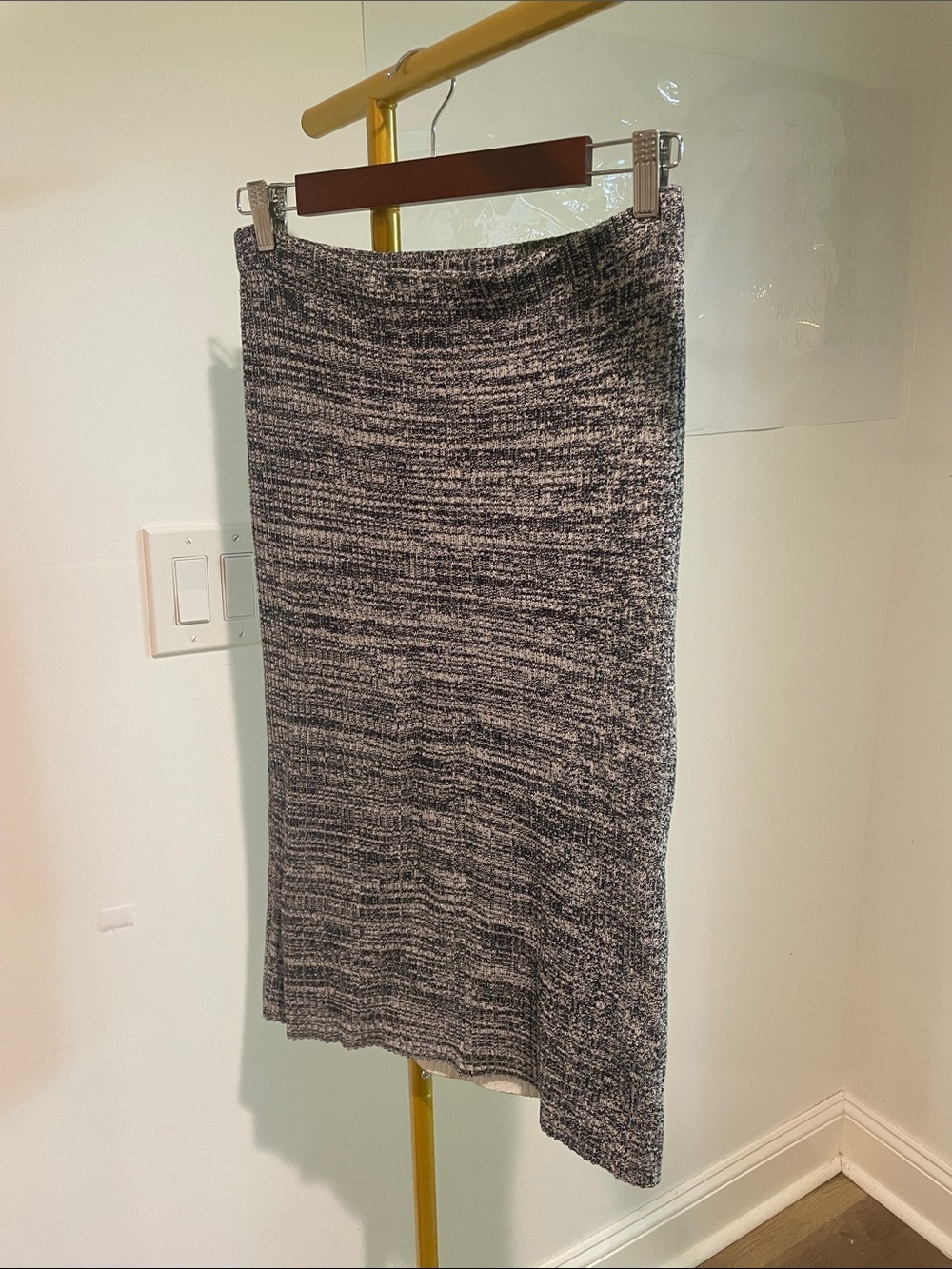 Theory Black & White Marled Midi Skirt M